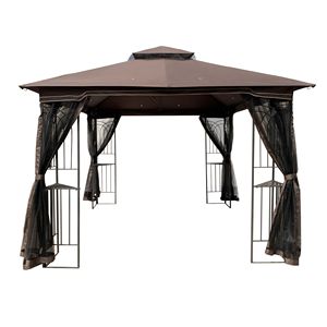 10x10 Brown Top Outdoor Patio Gazebo <b>Canopy</b> <b>Tent</b> Double Roof Detachable Mesh Screen All Sides Ventilated Garden Netting Garden - Product Image 2