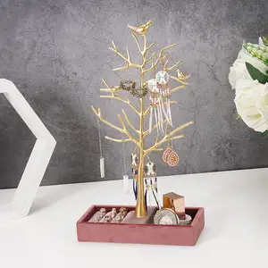 Golden branches creative jewelry display rack Jewelry storage hanging necklace earrings shelf display with ring tray