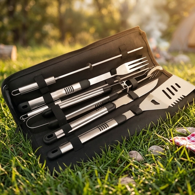 Fork Tong Spatular Apron 4pcs Barbeque Tool Set Bbq Grill Stainless Steel Tools Set With Apron