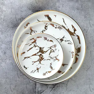 Wholesale tableware Nordic style black marble design dishes ceramic plates sets porcelain dinnerware set