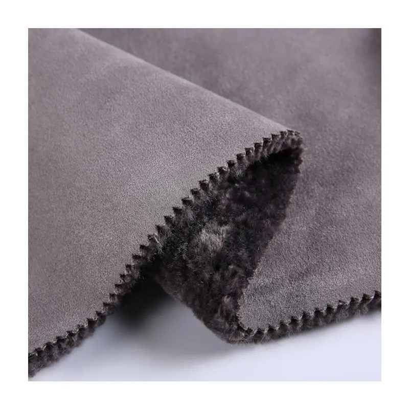 HOT products sells knitted suede bonded faux fur dark grey suede upholstery polyester fabric