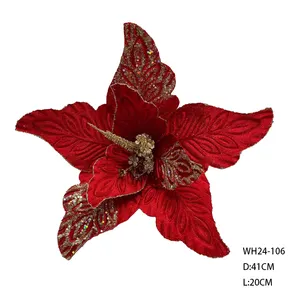 Venta al por mayor 41cm personalizado poinsettia flores artificiales tallo Navidad Floral selecciones