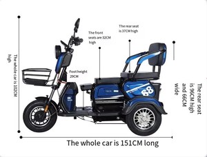 ราคาโรงงาน ขายดี รถสามล้อไฟฟ้าสำหรับผู้ใหญ่ 48V 500W ดีไซน์เปิดโล่ง พร้อมจอ LCD รองรับผู้โดยสาร 2 คน ระยะทาง 90 กม. สำหรับขาย - Product Image 5