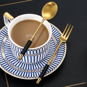 Retro 304 Stainless Steel Spoons And <b>Forks</b> Matte Gold Round Handle Dessert Coffee Stirring Utensils For Party - Product Image 2