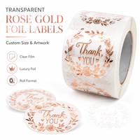 Rouleau d'autocollants transparents personnalisés en feuille d'or rose, étiquettes transparentes imperméables, logo personnalisé, taille sur mesure pour les autocollants d'étanchéité des emballages