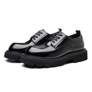 Mocassins pour hommes tendance et décontractés à bout pointu en cuir véritable, pour le bureau et les affaires, avec talon surélevé brillant et semelle épaisse - Product Image 3