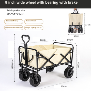 Carrito de Camping Plegable Multiusos para Jardín, Playa y Transporte, con Cuatro Ruedas de 8 Pulgadas, Color Negro y Caqui, Precio de Fábrica - Product Image 2