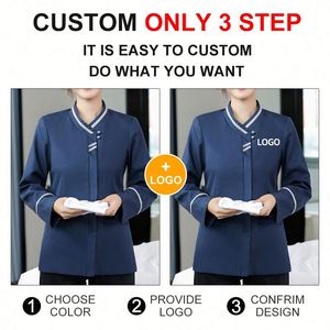Uniforme de travail personnalisé pour le personnel d'entretien hôtelier, manches longues, imprimé et brodé, pour les femmes de chambre - Product Image 4