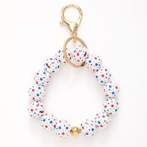 En bois rouge blanc bleu jour de l'indépendance américaine couleur plein écran étoile bracelet porte-clés sac de voiture porte-clés pendants en gros - Product Image 4