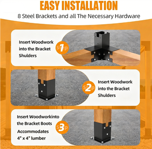 Kit de supports de pergola 4x4 pouces, supports d'angle à 90 degrés à 3 voies avec ancrage de base pour poteau, pour pergola de patio et gazebo - Product Image 2
