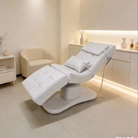 Meubles de salon de beauté blancs en cuir, lit de spa facial électrique, table de massage moderne à 3 moteurs, cadre en acier inoxydable, haute densité