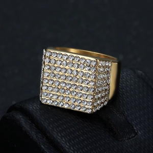 Bague Hip Hop étanche en acier inoxydable plaqué or avec zircone cubique étincelante, bijou de mode pour homme - Product Image 4