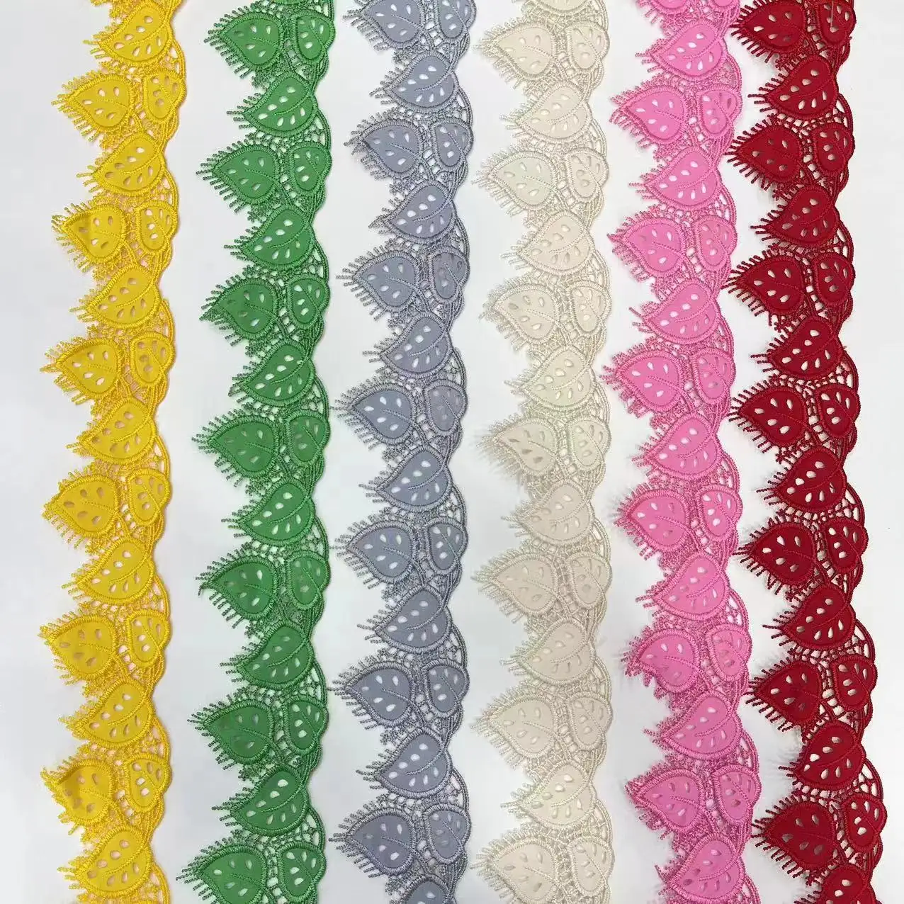 ZSY Embroidery trim Leaf design yarn polyester colored border lace trim flower guipure lace border