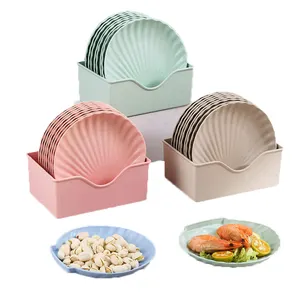 Candy Colors Shell Shape Cheap Bulk Dinner Plates Wheat Straw Plastic Plates Reusable plastic plates Microwave available