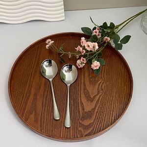 Stainless Steel Hammered Round Spoon 304 Food Grade Soup Dessert Spoon Household <b>Utensil</b> Set of 2 - Product Image 1