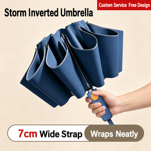 Easy Fold 427g Reflective Strip 106cm Diameter 10 Ribs <b>Windproof</b> 10m/s Automatic Open Inverted Custom Logo Folding <b>Umbrella</b> - Product Image 1