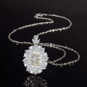 Parure de bijoux de mariage en cuivre plaqué or de haute qualité avec collier et bagues en zircone cubique ovale taille fleur glacée 10*14mm - Product Image 4