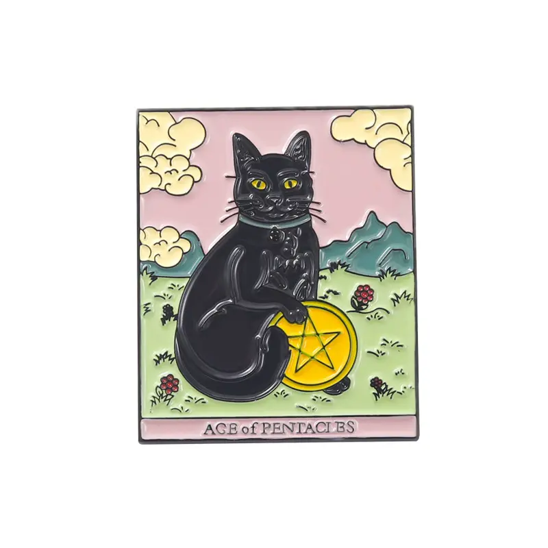 المصنعين مخصص شارات التارو بطاقات الأسود القط الشمس سبائك دبوس مينا ناعمة التلبيب دبابيس