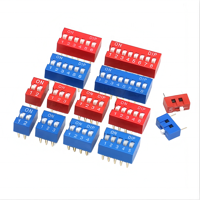 2.54mm Pitch DIP Switch DS Series 1 ~ 10P 12P Horizontal Type Through Hole DIP Switch Red / Blue Color for PCB Board