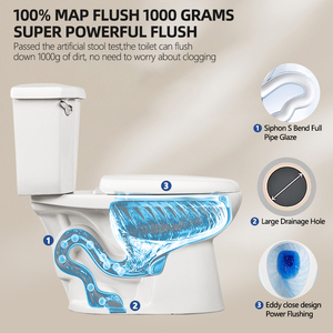 <span class=keywords><strong>WC</strong></span> en céramique deux pièces à poser au sol avec <span class=keywords><strong>double</strong></span> siphon anti-odeurs et anti-gaz pour salle de bain - Product Image 2