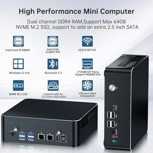 มินิพีซีแกน I9-9880H 8C/16T 4.8GHz 64G DDR4 2T SSD กราฟิกแบบบูรณาการสำหรับธุรกิจ Windows 11 Pro DP * 1*2 K 60Hz Triple - Product Image 5