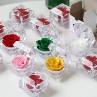 Boîte à Bijoux en Acrylique pour Bague Rose Éternelle, Rose Rouge Rose, Petite Boîte à Bague en Acrylique, Cadeaux de la Saint-Valentin, Roses Conservées, Mini Boîte à Bague
