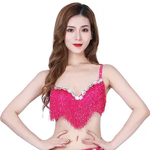 Factory wholesale belly dance performance performance sequins tassel with diamonds gathered bra nightclub stage tops