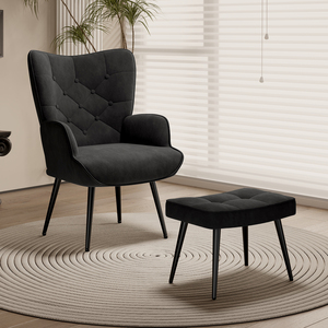 Velvet Accent <b>Chair</b> with Ottoman Tufted Button High <b>Back</b> Wing <b>Back</b> <b>Chair</b> Upholstered Leisure Armchair for Living Room Bedroom - Product Image 1