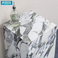 Table d'appoint en marbre blanc Arabescato 100% naturel, forme cube, style moderne, pour salle à manger, appartement, villa, hôtel, salon