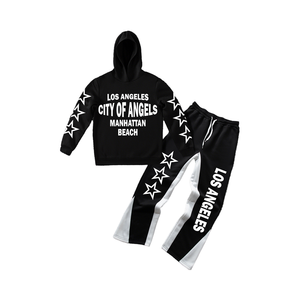 ชุดเสื้อมีฮู้ดสไตล์ลำลองของผู้ชาย DTF ชุดเสื้อสวมหัวสีดำแนววินเทจพร้อมกางเกงขาบานถักแบบทอ - Product Image 4