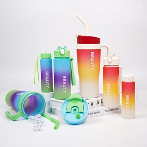 Bán buôn 3 trong 1 Bộ nhựa cầm tay chai nước thể thao 40oz ngoài trời lasge Công suất Gradient xe cup với rơm - Product Image 6