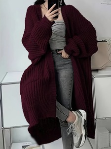 Abrigo de suéter grueso para <span class=keywords><strong>mujer</strong></span> de otoño invierno con cárdigan suelto de estilo de punto informal largo con manga larga - Product Image 6