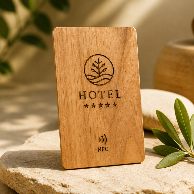 Customized Wooden NFC Hotel Key Card with Laser Engraving for Eco-Friendly Guest Room Access Control