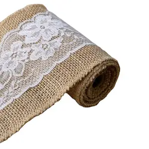 Lace-up Natural Jute Cloth Wedding Gift Bag Home Textiles and Other Decorative Fabric Small Roll With lace