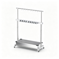 Chariot de rangement autoportant à roulettes pour outils de nettoyage avec poignée de poussée, support en acier inoxydable pour balais et serpillères pour garage et école