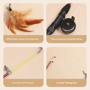 Jouet interactif pour chat durable et écoresponsable : <span class=keywords><strong>baguette</strong></span> à plumes télescopique à long manche pour l'entraînement - Product Image 2