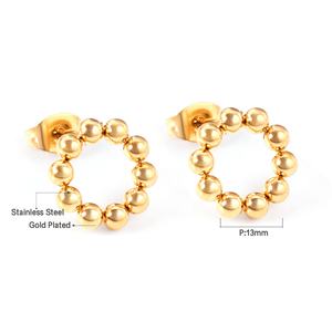 Wholesale Korean Style Stainless Steel Jewelry 18k PVD Gold Plated <b>Earrings</b> Women Hollow Circle Round Beads <b>Stud</b> <b>Earrings</b> - Product Image 3