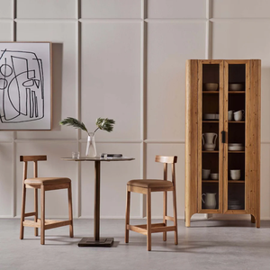 Tex Counter <b>Stool</b> Solid Rosa Morada, Top Grain Leather <b>Black</b> Rosa Morada, <b>Black</b> Leather or Natural Rosa Morada, Natural Leather - Product Image 1