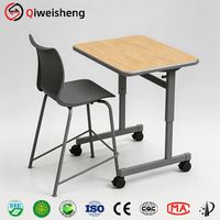 Bureau de collaboration pour salle de classe réglable en hauteur, mobilier scolaire, ensemble de chaises et de tables d'étude avec roulettes