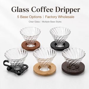Filtre à café manuel réutilisable en verre borosilicate de haute qualité avec poignée et base en bois de bambou et noyer pour vente en gros - Product Image 1