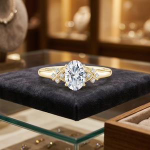 Anillo Ovalado de Oro Amarillo para Mujer, Anillo de Compromiso con Diamante Cultivado en Laboratorio Certificado por IGI, en Oro de 10K, 14K, 18K, Plata 925, 935, Estilo Clásico - Product Image 1