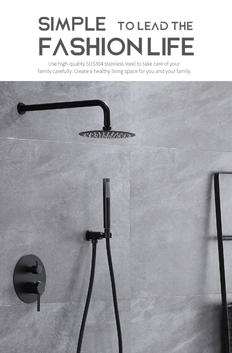 stainless steel circular black concealed hot and cold dual function in-wall bathroom shower with embedded box shower set