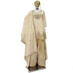 Costume brodé crème avec dupatta, coupe classique, vêtements traditionnels indiens et pakistanais pour femmes, séchage rapide, mariage, toutes saisons - Product Image 1