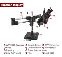 Double Boom Stand Zoom Trinocular Stereo Microscope for Mobile Phone PCB Soldering 7-45X