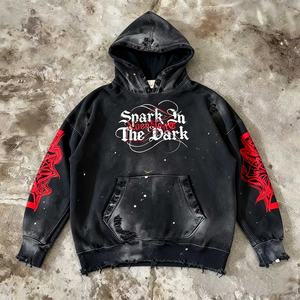 Sudadera con capucha y cremallera para hombre, estilo streetwear, personalizada, vintage, con agujeros desgastados, bordado, de corte holgado y corto, de gramaje pesado 450 g/m² - Product Image 1