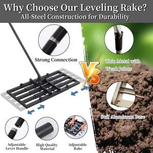 Poignée en T Longueur Réglable Jardin Jardin Terrain de Golf Pâturage Outil d'entretien de la pelouse Râteau de niveau de pelouse en acier inoxydable - Product Image 4