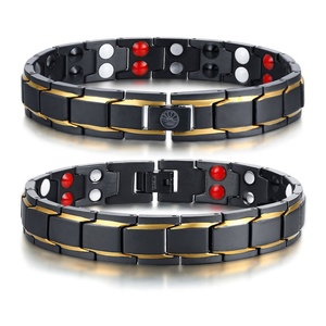 Gold Black 2 Tone Color <b>Mens</b> Bracelet Titanium Jewelry Far Infrared Therapy Bracelets - Product Image 3