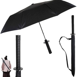 Samurai Sword Katana Folding Umbrella Japan Wood & Fiberglass Classic Giveaways Logo Black Coated Metal <b>Frame</b> Three-Folding - Product Image 1