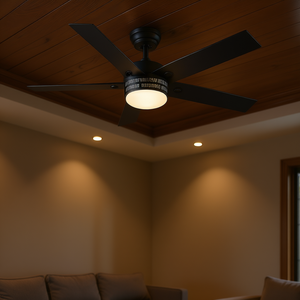 Ventilateur de plafond noir de 52 pouces avec lumière, moteur DC, commande mécanique, ventilateur de refroidissement d'air intérieur - Product Image 2