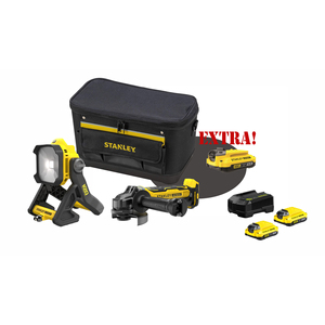Kit Smerigliatrice Angolare a Batteria Brushless 18V V20 con Lampada LED da Cantiere Modello UTP0635/UTP0504, Set a Risparmio Energetico Extra - Product Image 1